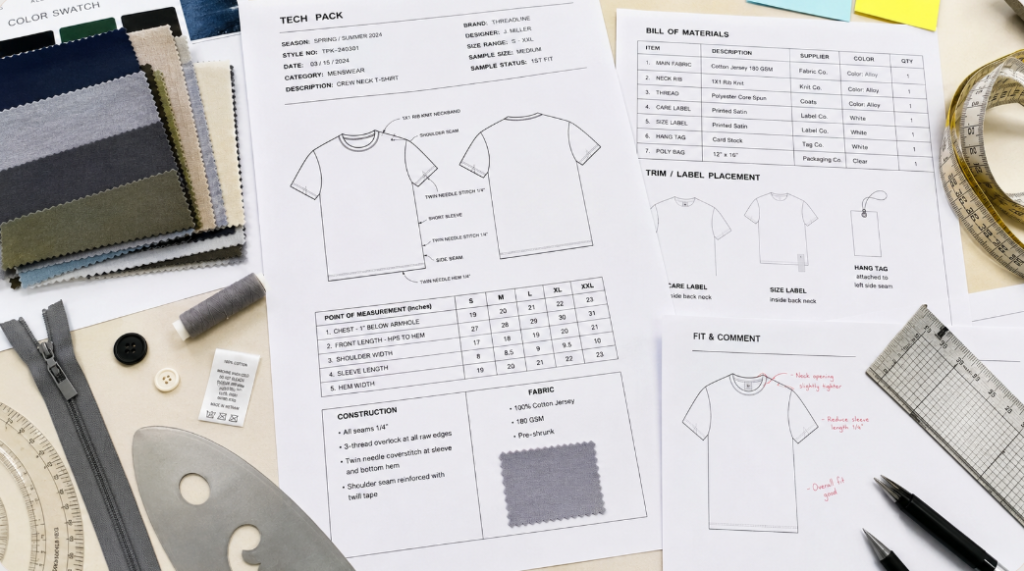 Apparel tech pack review before garment production